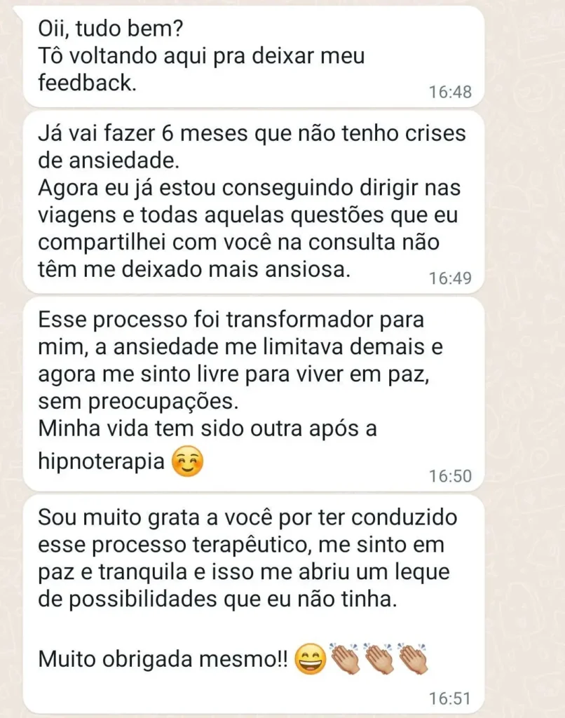 Depoimento de hipnoterapia em Piracicaba